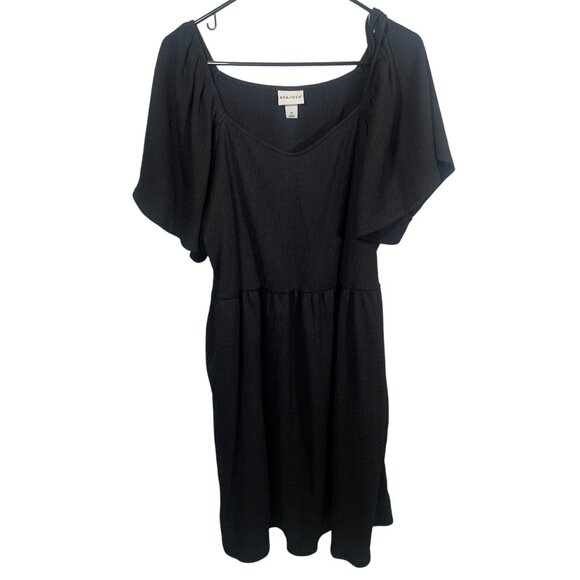 Ava & Viv Dress Black Womens 1X Pockets Stretch Polyester Spandex Short Sleeve - Picture 1 of 7